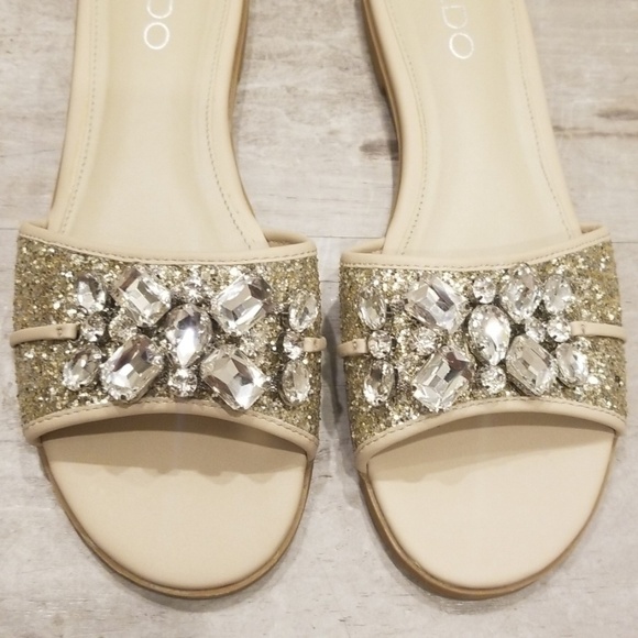 💕ALDO💕 Brodkin Jewel Slide Slipper Sandal Flats Silver 8 NEW IN BOX - Picture 5 of 8